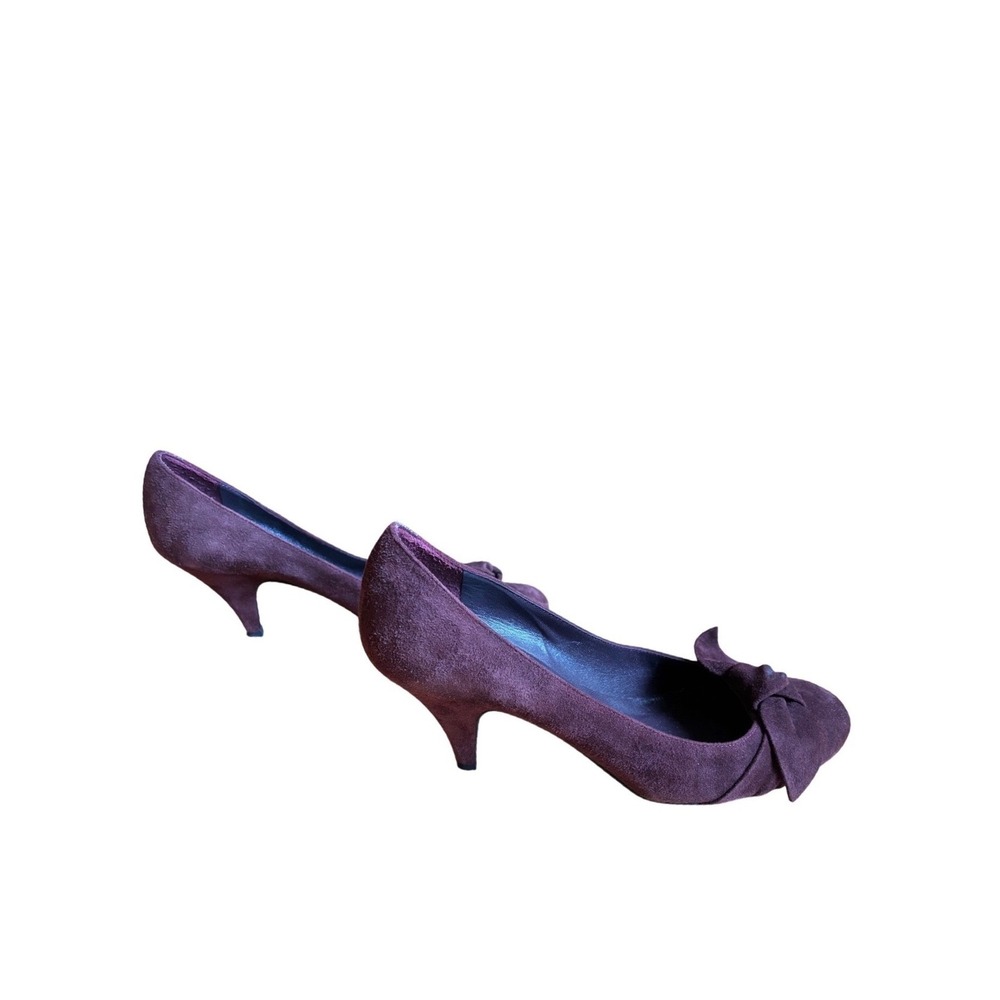 Saks Fifth Avenue Burgundy Suede Bow Kitten Heel Pumps Made in Italy Size 8 B